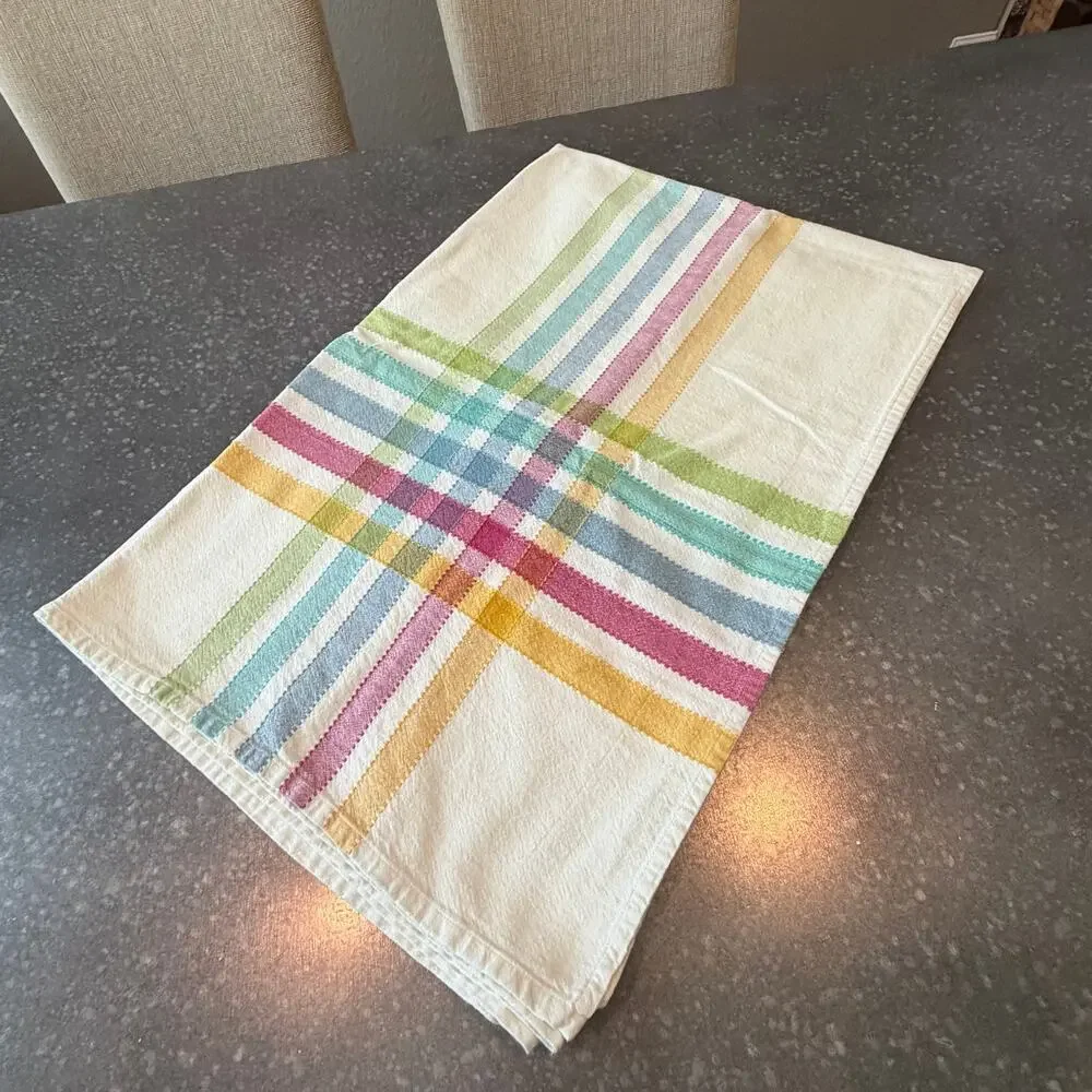 Casual Park Manor Pastel Plaid Striped Cotton Tablecloth Spring Summer Linens